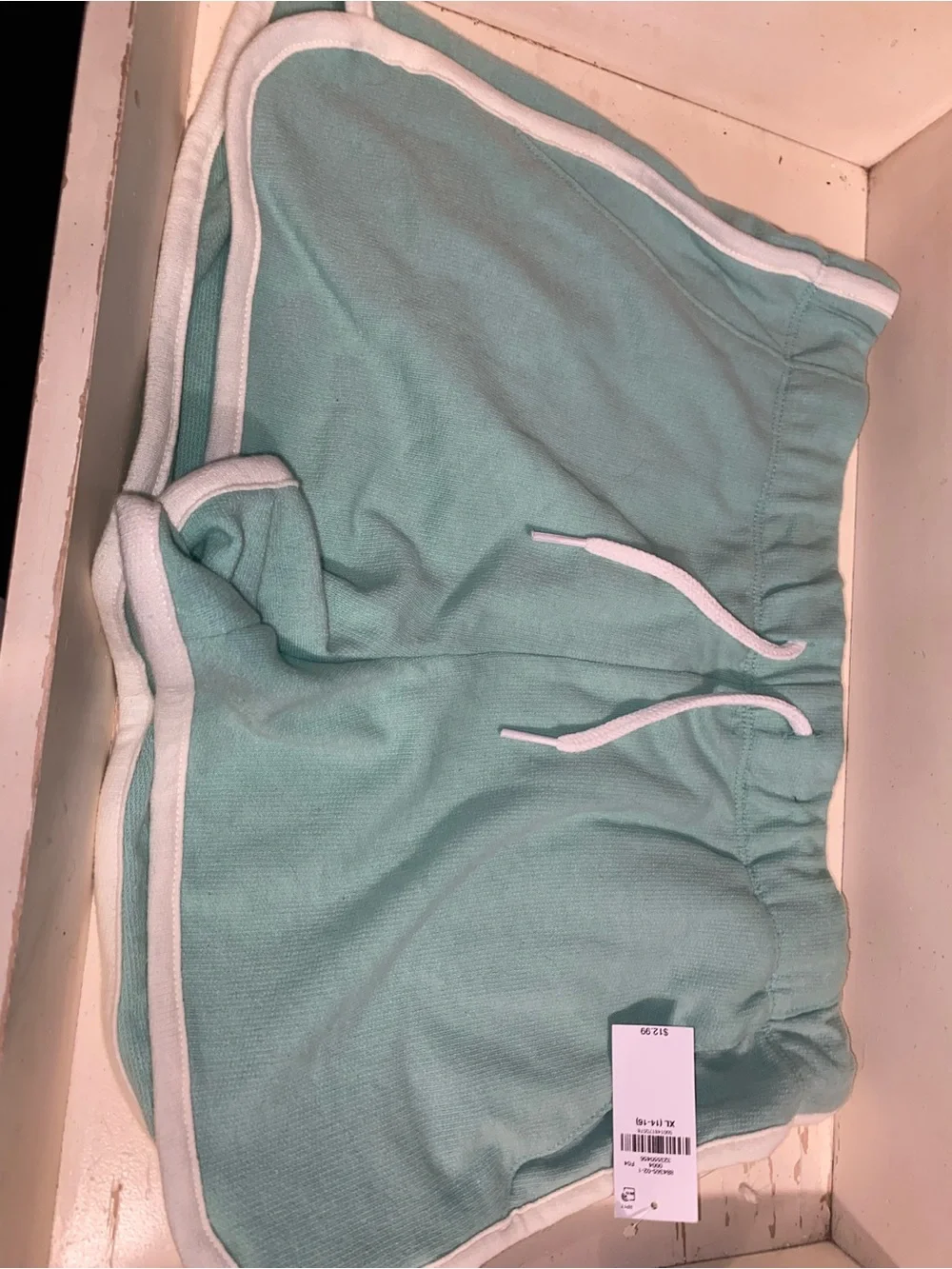Girls old navy Light Teal Drawstring Lounge Shorts with White Trim